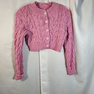 Pink Cable Knit Cropped Sweater